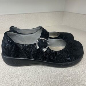 Alegria KOU-750 Black Velvet Mary Jane Swirl  Finish Comfort Shoe Sz 8 Euro 38